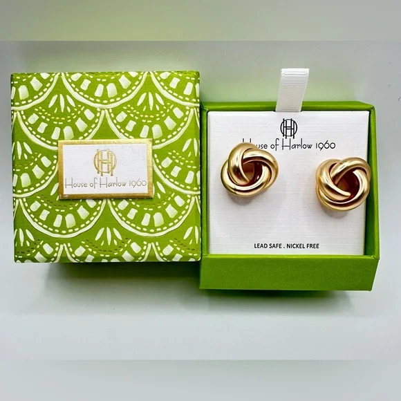 NEW in Box House of Harlow 1960 Twisted Brushed Gold Earrings - Picture 1 of 2